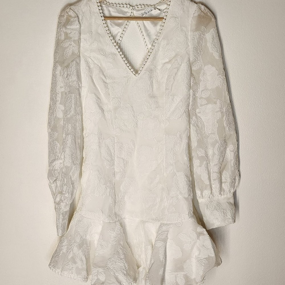 Selfie Leslie - Lace Mini Long-Sleeve Dress - White